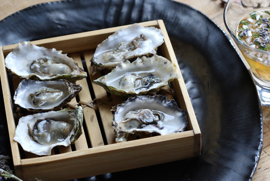 TEA SMOKED SEQUIM BAY OYSTERS WITH LAVENDER